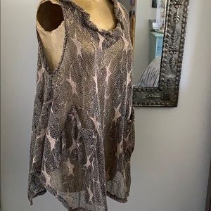 CHOCOLATE AND TAN SEMI SHEER SLEEVELESS TUNIC